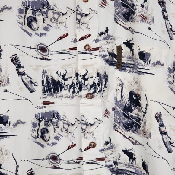 North River Bow Hunter Deer Elk Print Button Down Men's Cotton Shirt Size L - Picture 4 of 12